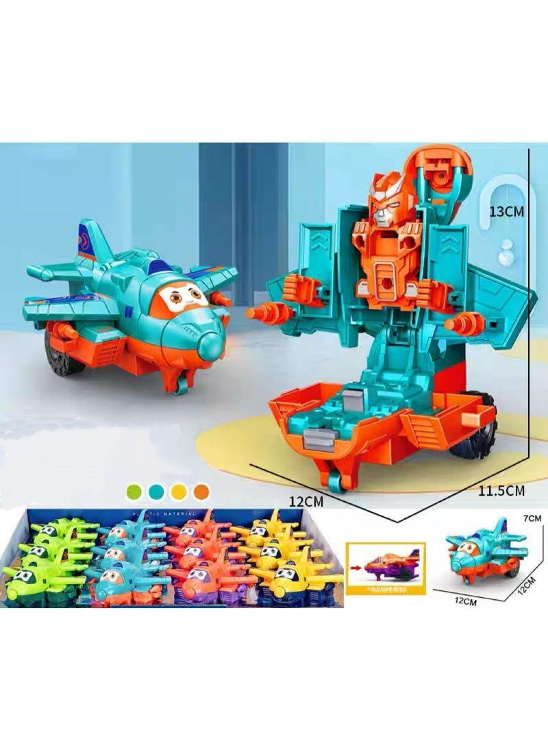 اي اي اي لعبة طائرة، 4 قطع، طائرة متحولة بالقصور الذاتي، سيارة لعبة للأطفال للتصادم والتحول إلى روبوت، طائرة متينة ودوارة للأولاد - Image 1